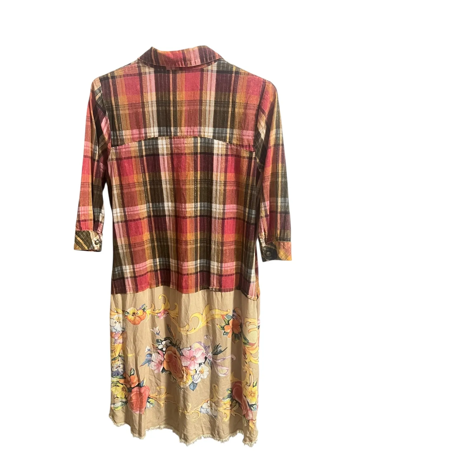 Aratta Silent Journey Plaid Floral Tunic Shirt Dress Boho Prairie Women M Red Size M - Image 3