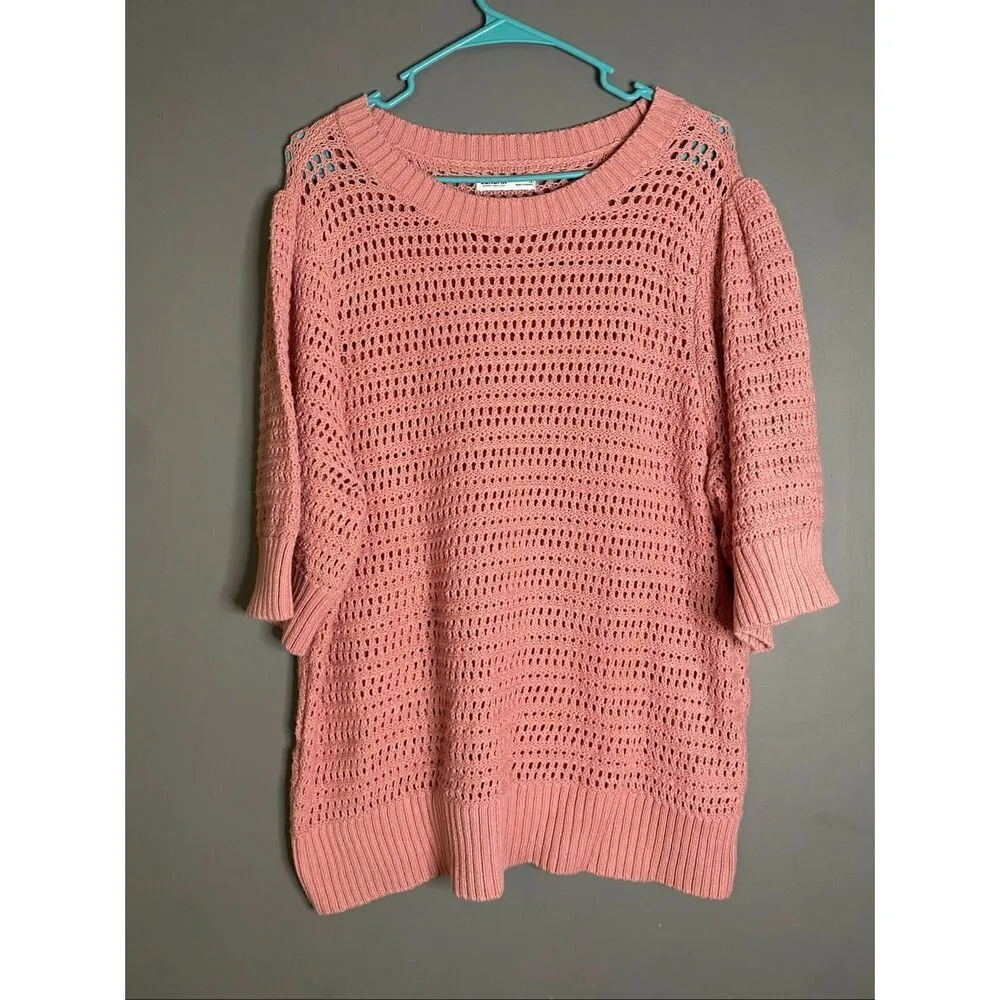 Sonoma Goods For Life Pjnk Crochet Elbow Length Sleeve Scoop Sweater1X NWOT - Image 3