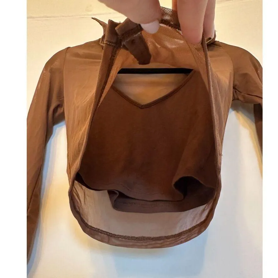 Hollister brown mesh longsleeve top size small - Image 2