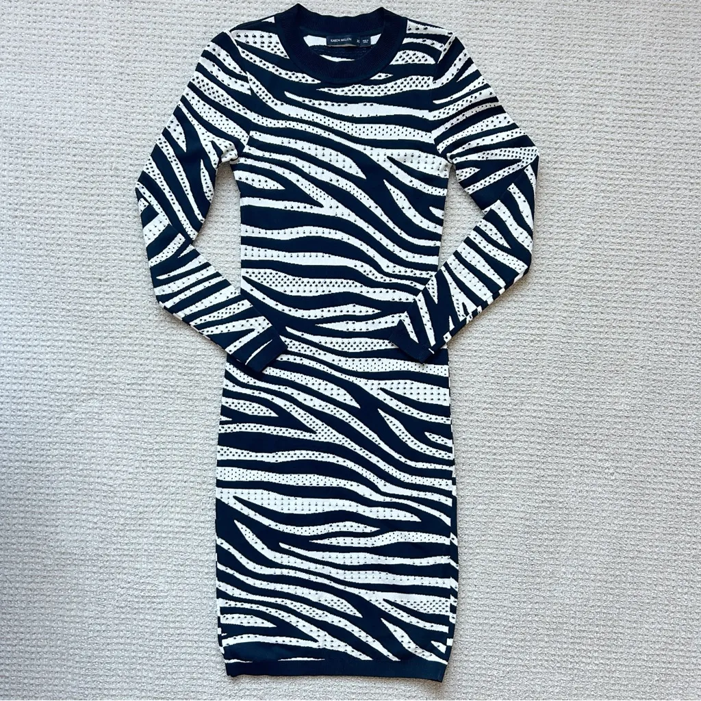 Karen Millen Zebra Print Knit Sweater Midi Dress Pointelle Bodycon Women’s XS - Image 2