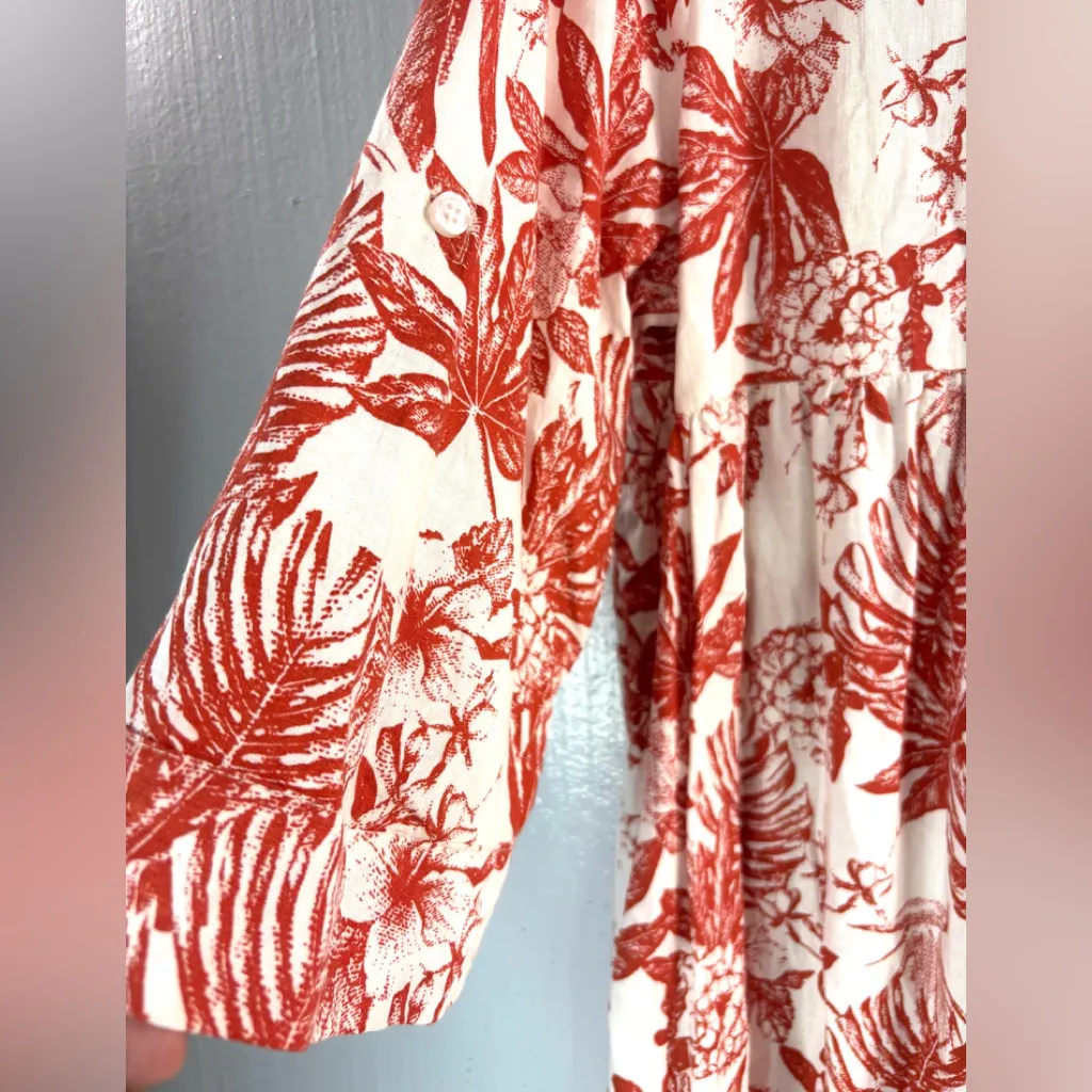 Panama Jack 1X Linen Blend Boho Floral Tunic Top in Rust - Plus - Image 6