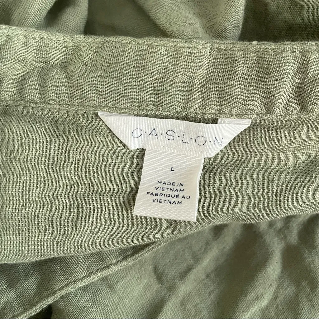 Caslon Short Sleeve Tiered Babydoll Dress Olive Acron Size Large - Image 5