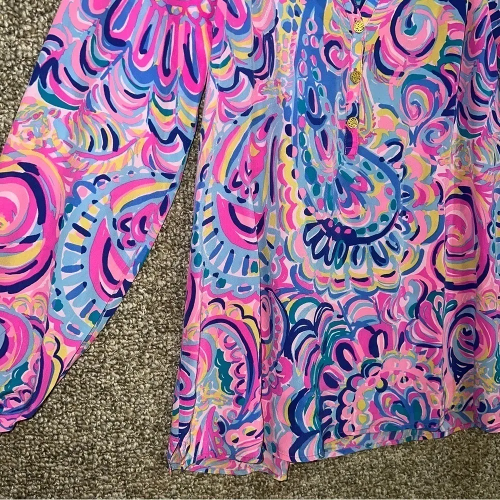 Lilly Pulitzer  100% Silk Elsa Blouse Psychedelic Sunshine Size XS - Image 4