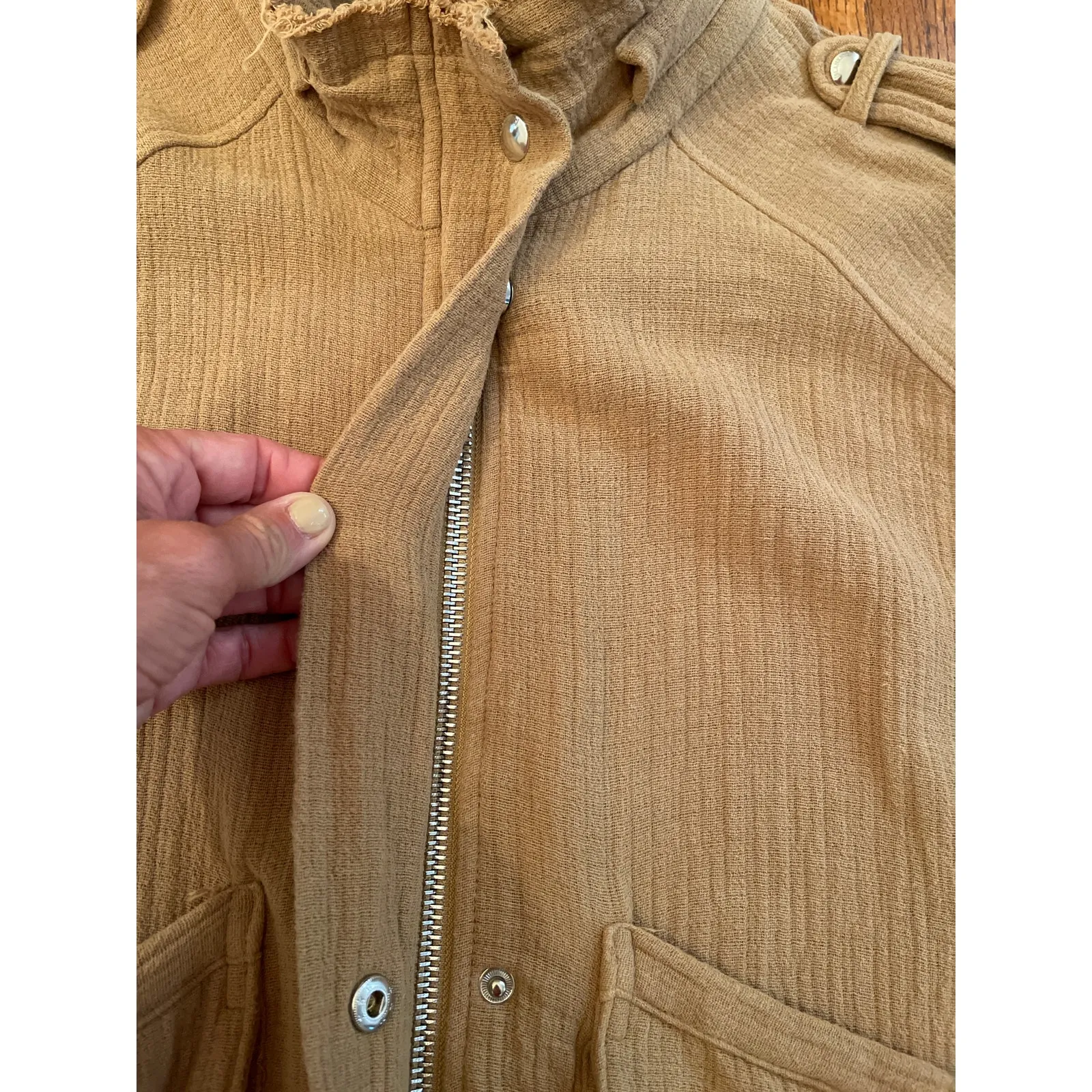 BlankNYC Cotton Voile Gauze raw edge Bomber Jacket small - Image 6