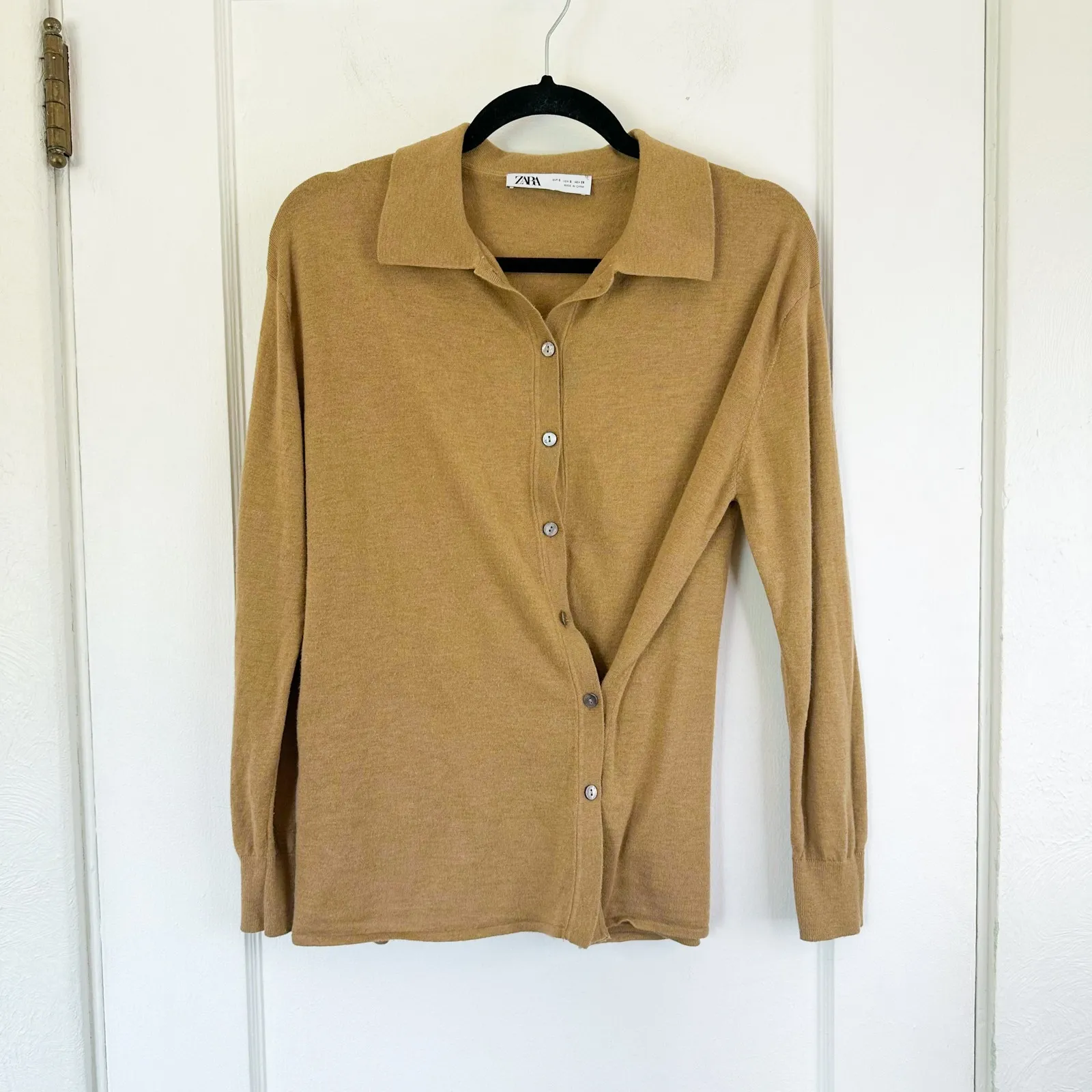 Zara‎ | Side Buttoned Knit Cardigan Wool Blend Modern Fit Tan S - Image 7