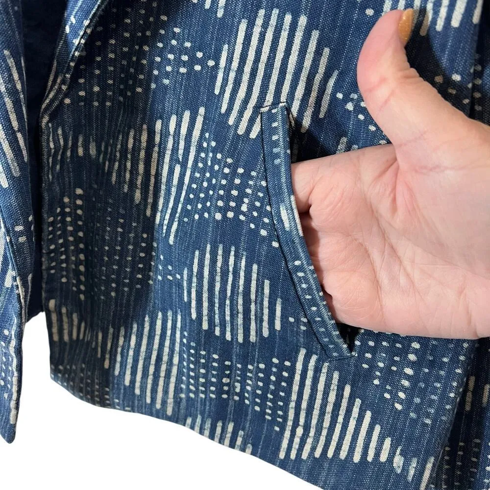 Eileen Fisher Hand Printed 100% Organic Cotton Indigo Blazer Jacket Cropped XS - Image 4