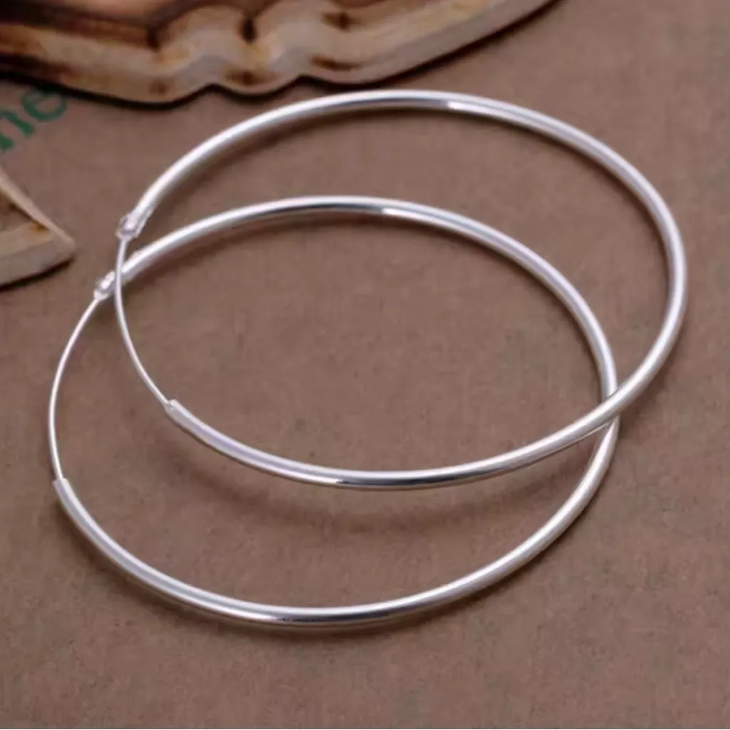 Elegant Silver Hoop Earrings - Image 3