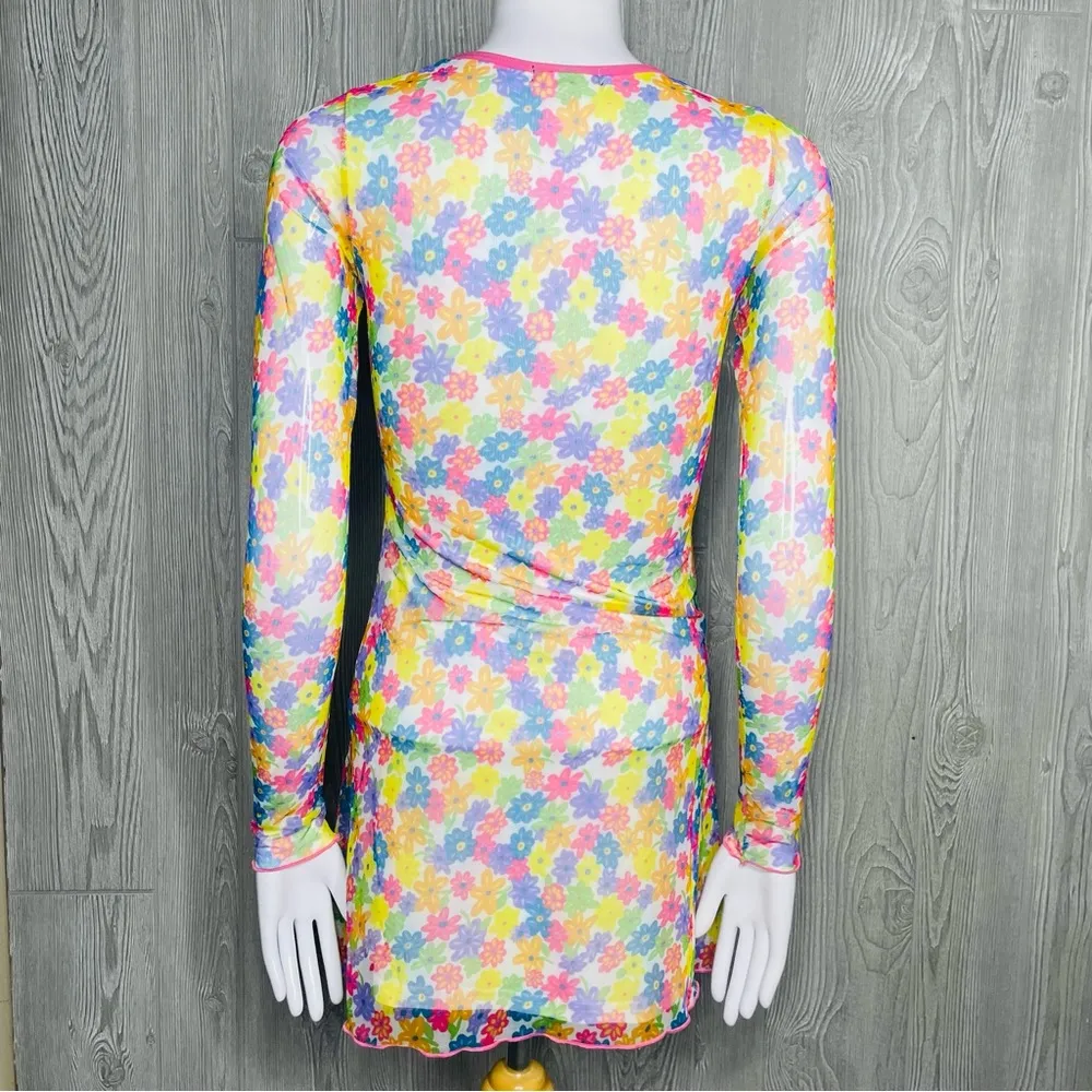 Delia’s floral sheer lined flower power long sleeve short spring dress xs - Image 7