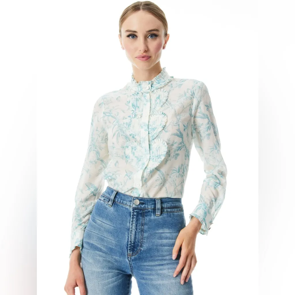Alice + Olivia Kurt Ruffle Pintuck Blouse S - Image 11