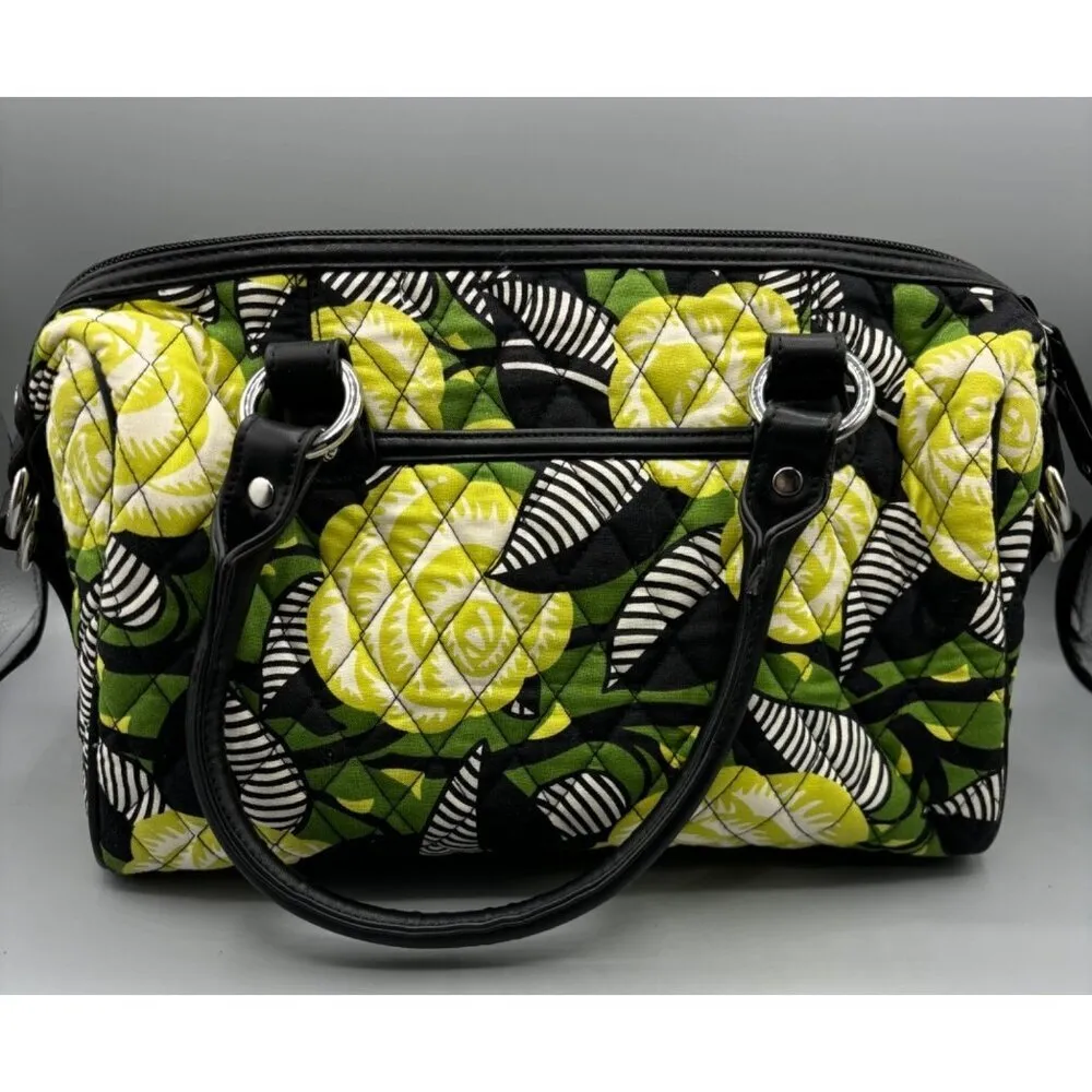 Vera Bradley La‎ Neon Rose Quilted Floral Handbag  Satchel Green Yellow Black - Image 5