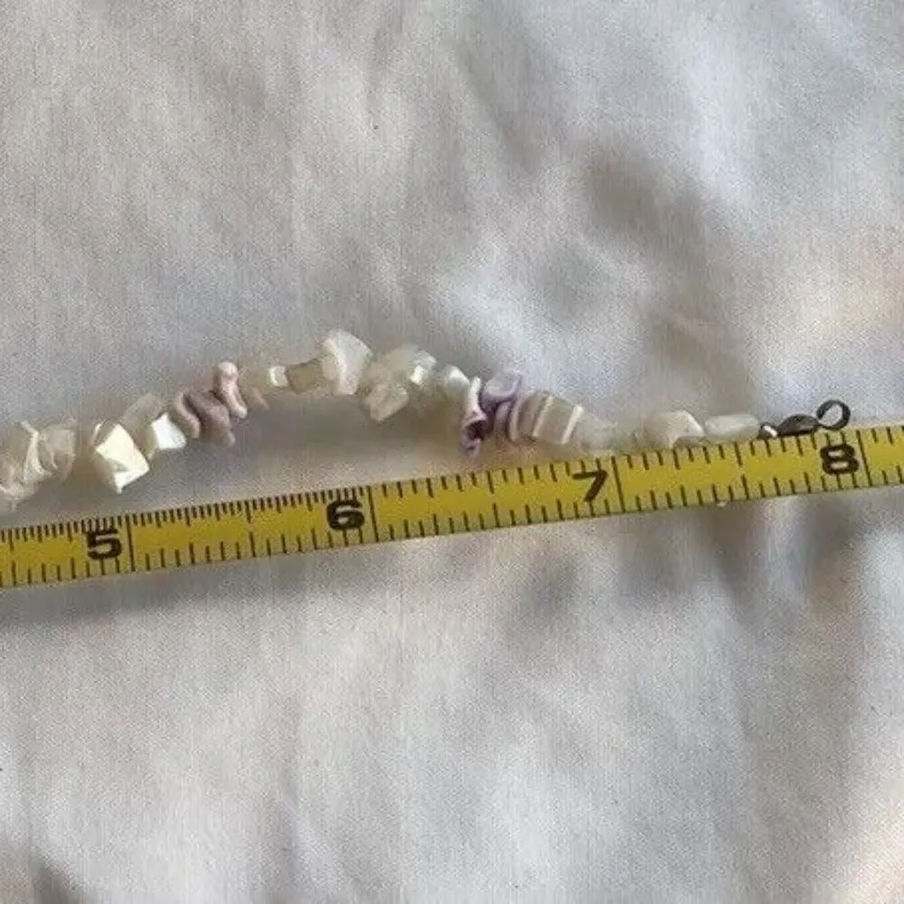 Vintage Pink and White/Pink Puka Shell Bracelet With Gold Beads and Clasp Sz 8 - Image 6