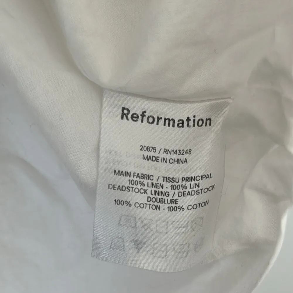 Reformation Winifred White Linen Mini Dress with Bow Detail Size: 10 - Image 9