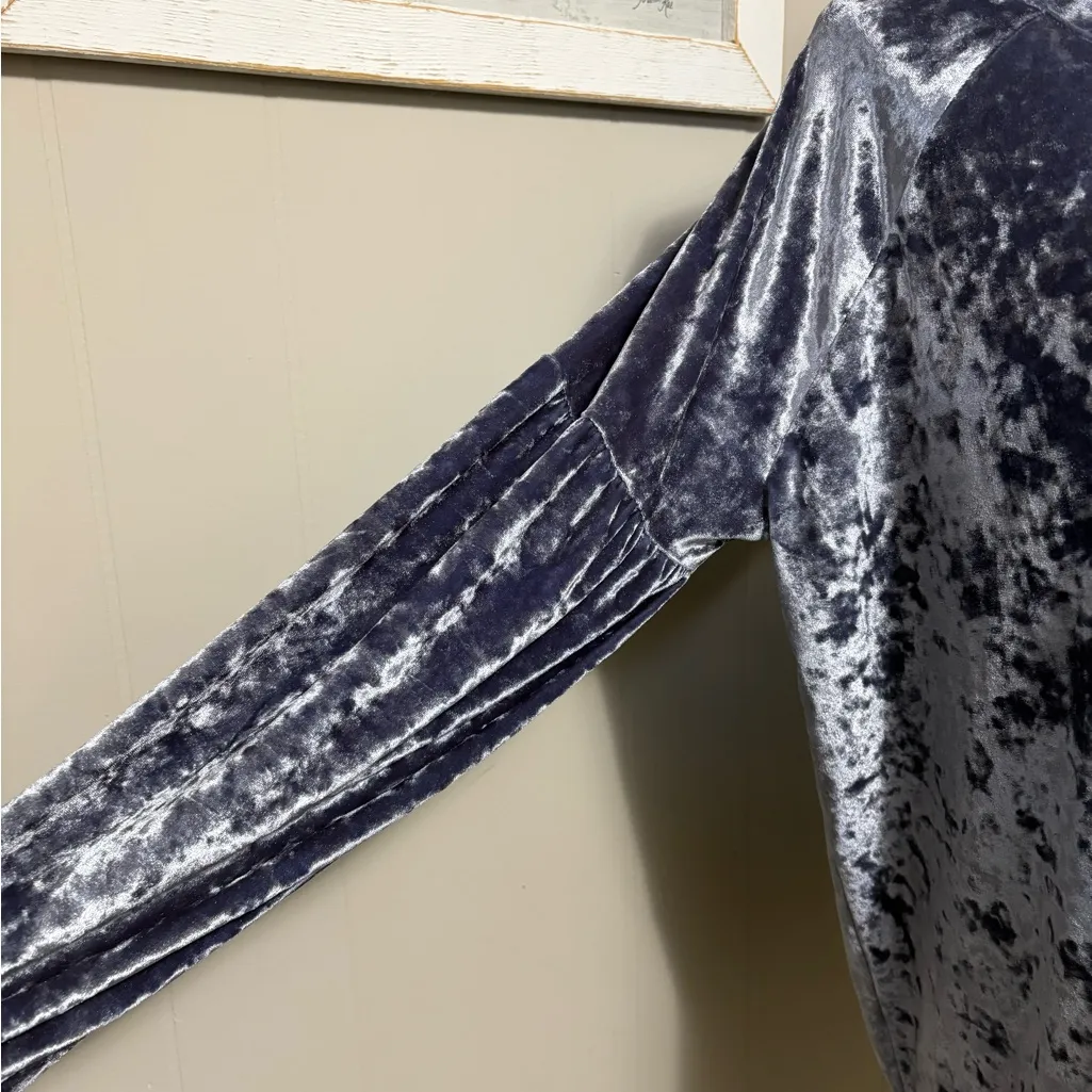 Project RUNWAY Women’s Blue Velvet Poet’s Sleeve XL Top Chic Party Elegant - Image 3