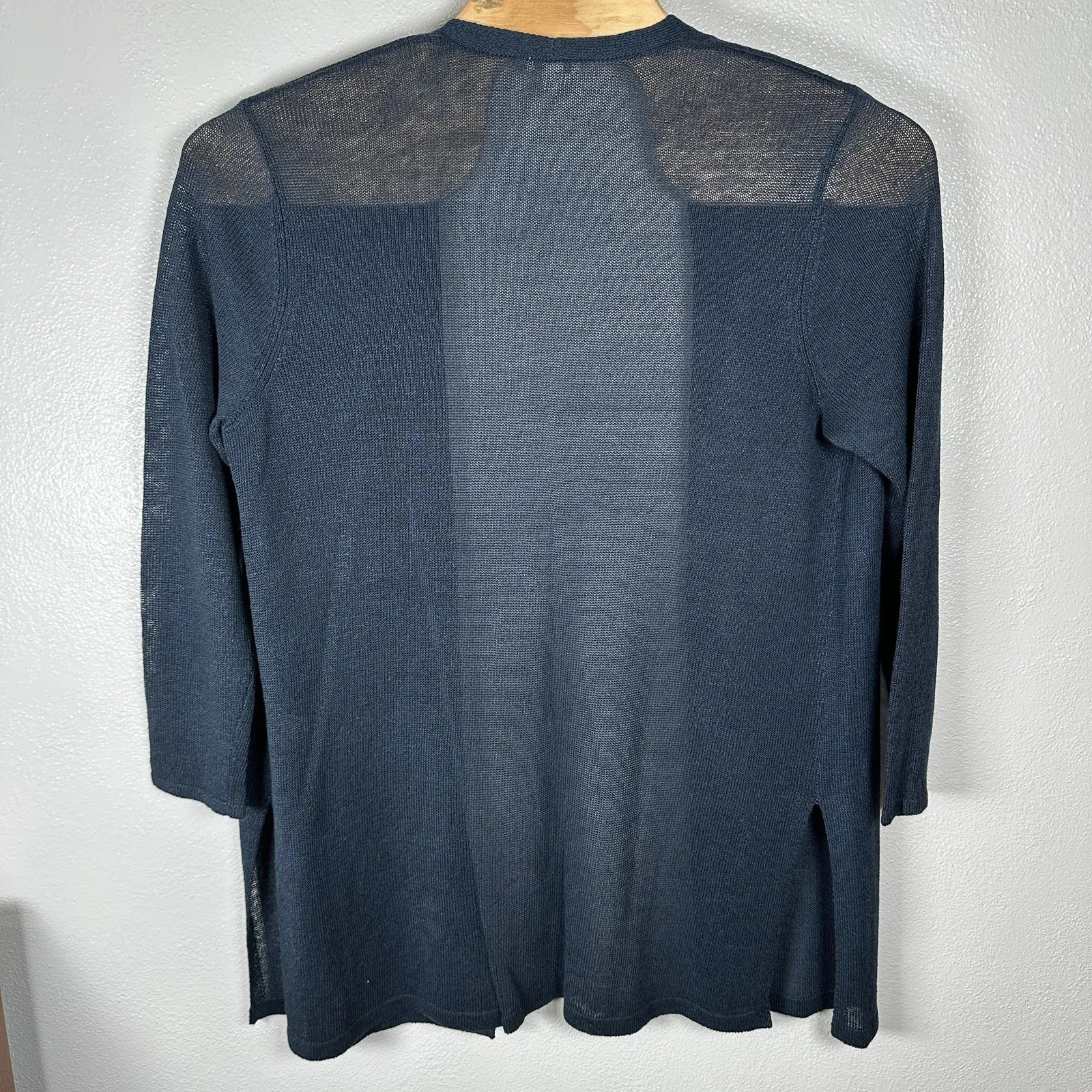 J Jill Womens Size XL Navy Blue Linen Blend Open Front Knit Cardigan Sweater - Image 4