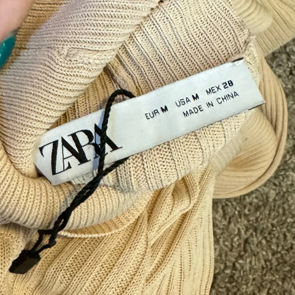 Zara Cream Knit Maxi Dress Turtleneck Long Sleeves Sz Medium A-line Silhouette - Image 12