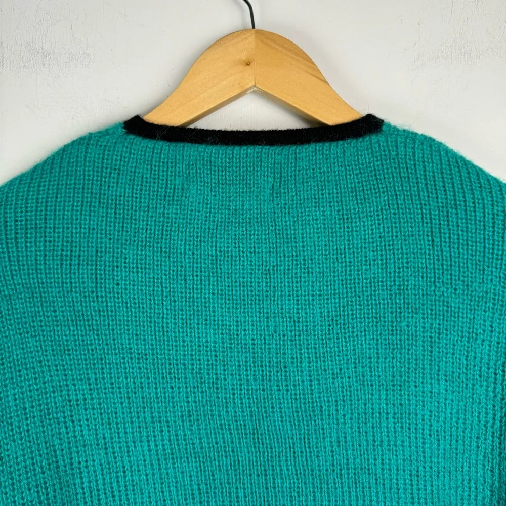 Alpaca Peru Womens Baby Alpaca Cardigan Sweater Sz Medium Floral Art to Wear Blue - Image 15