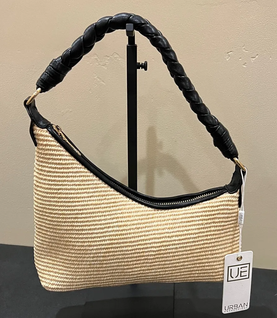 Urban Expressions | Natural Woven Shoulder Bag w/ Braided Handle - Image 1