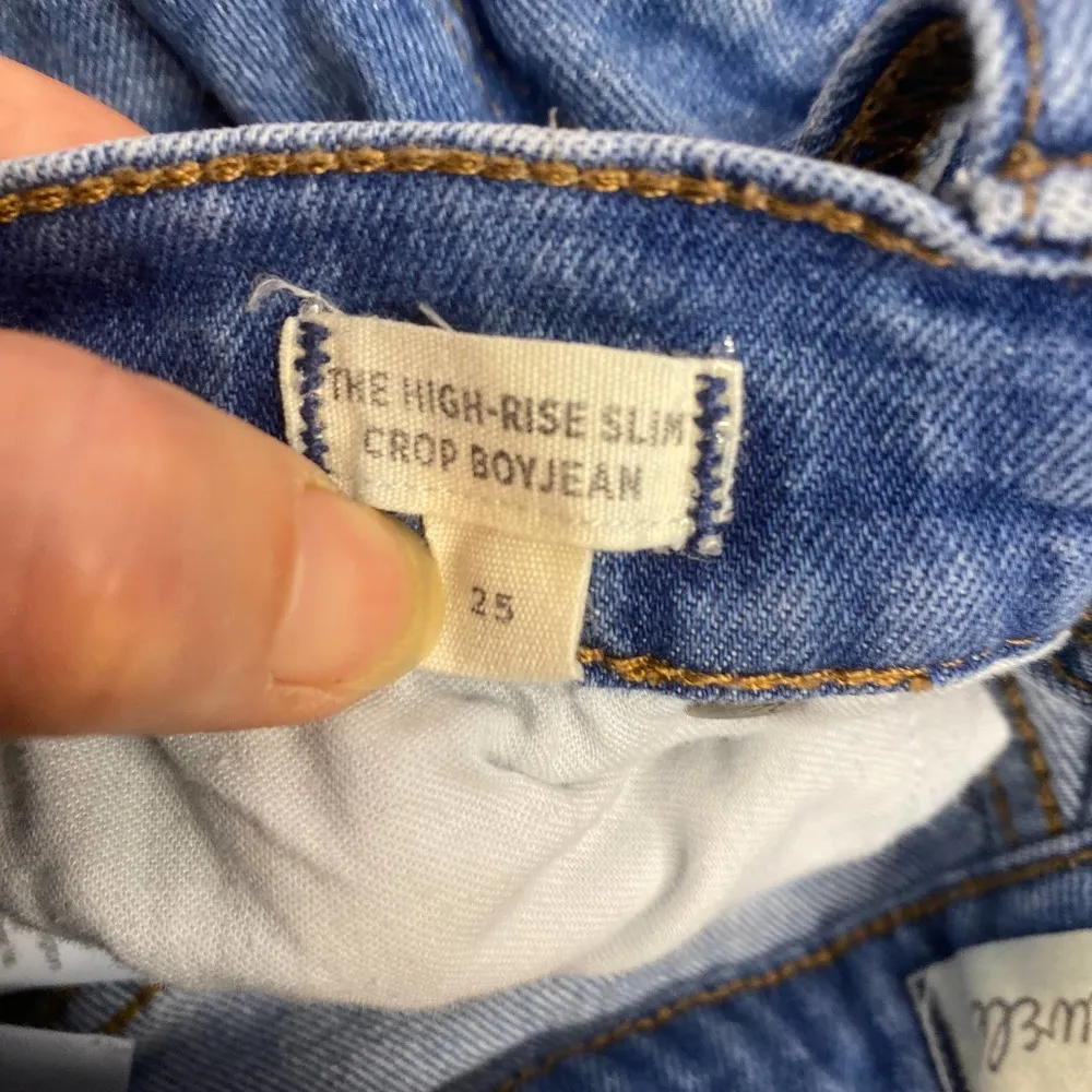 MADEWELL High Rise Slim Crop Boyfriend Jeans 25 Raw Hem Denim Cotton Blend Blue - Image 6