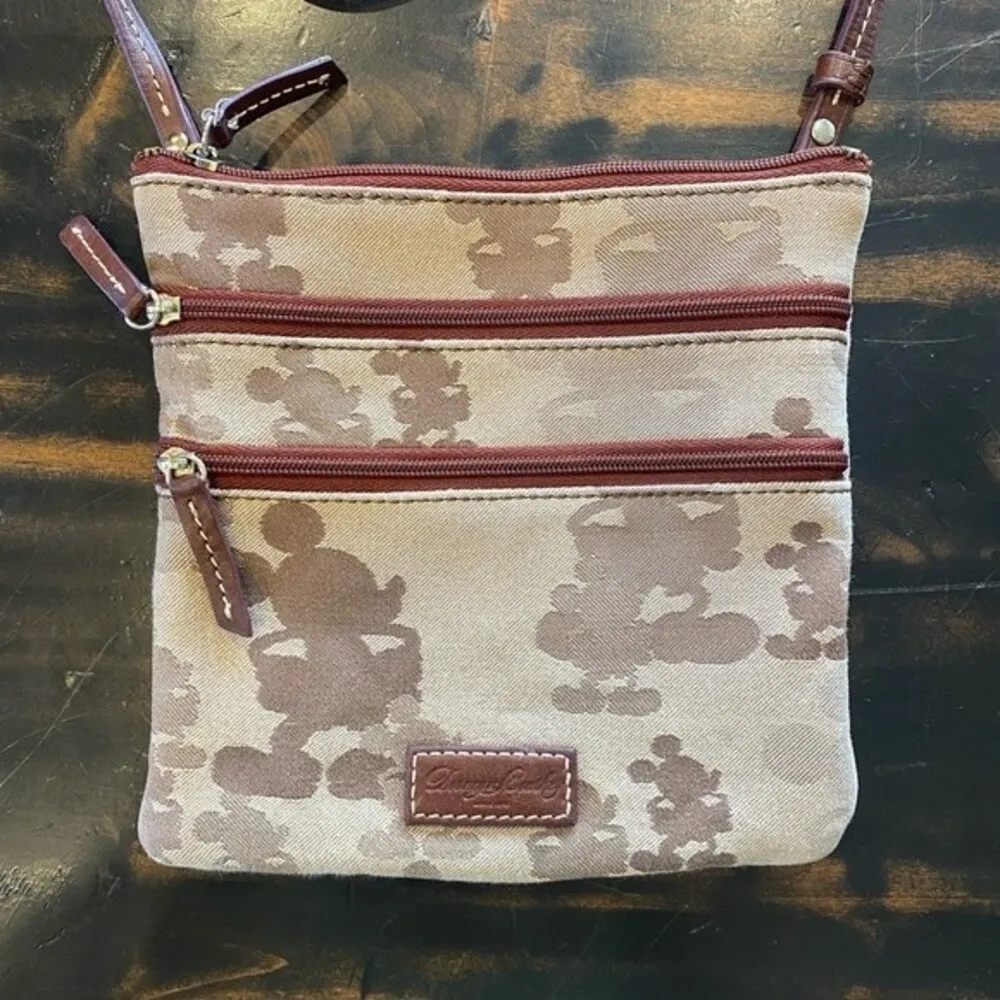 Disney Dooney & Bourke Brown Tonal Mickey Mouse Triple Zip Crossbody Purse - Image 4