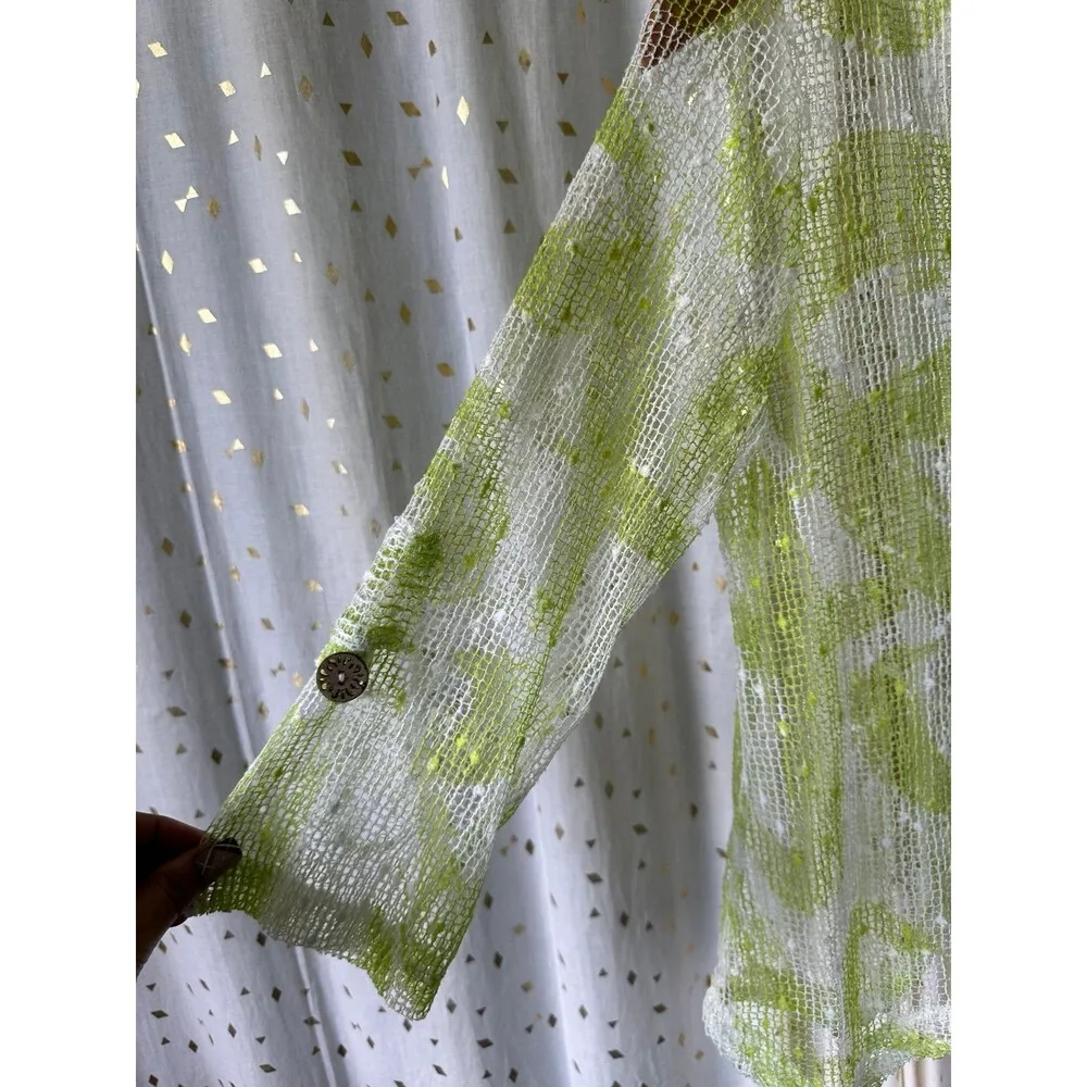 Hailey Lyn Women's Open Knit Weave Oversize Buttons Handkerchief Hem Cardigan S Green - Image 3