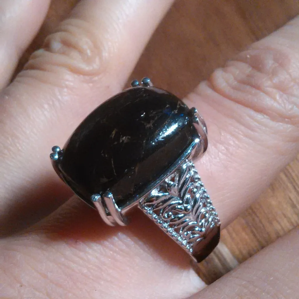 Matrix Silver Shungite Solitaire Platinum Over Copper Ring (Size 8) - Image 10