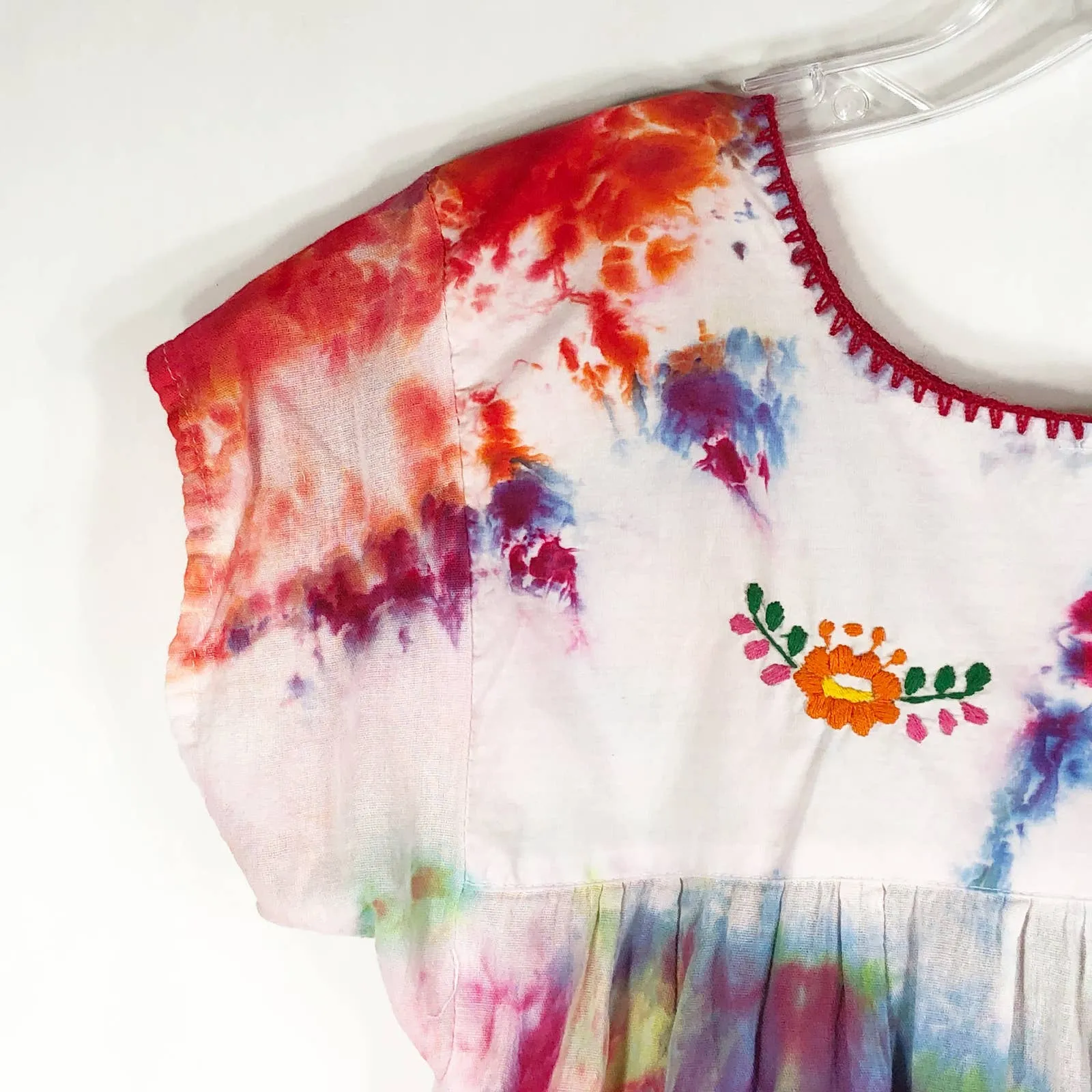 Zaros Medium Blouse Farm Flowers Tie Dye‎ Handmade Pink Orange Embroidered 391 - Image 8