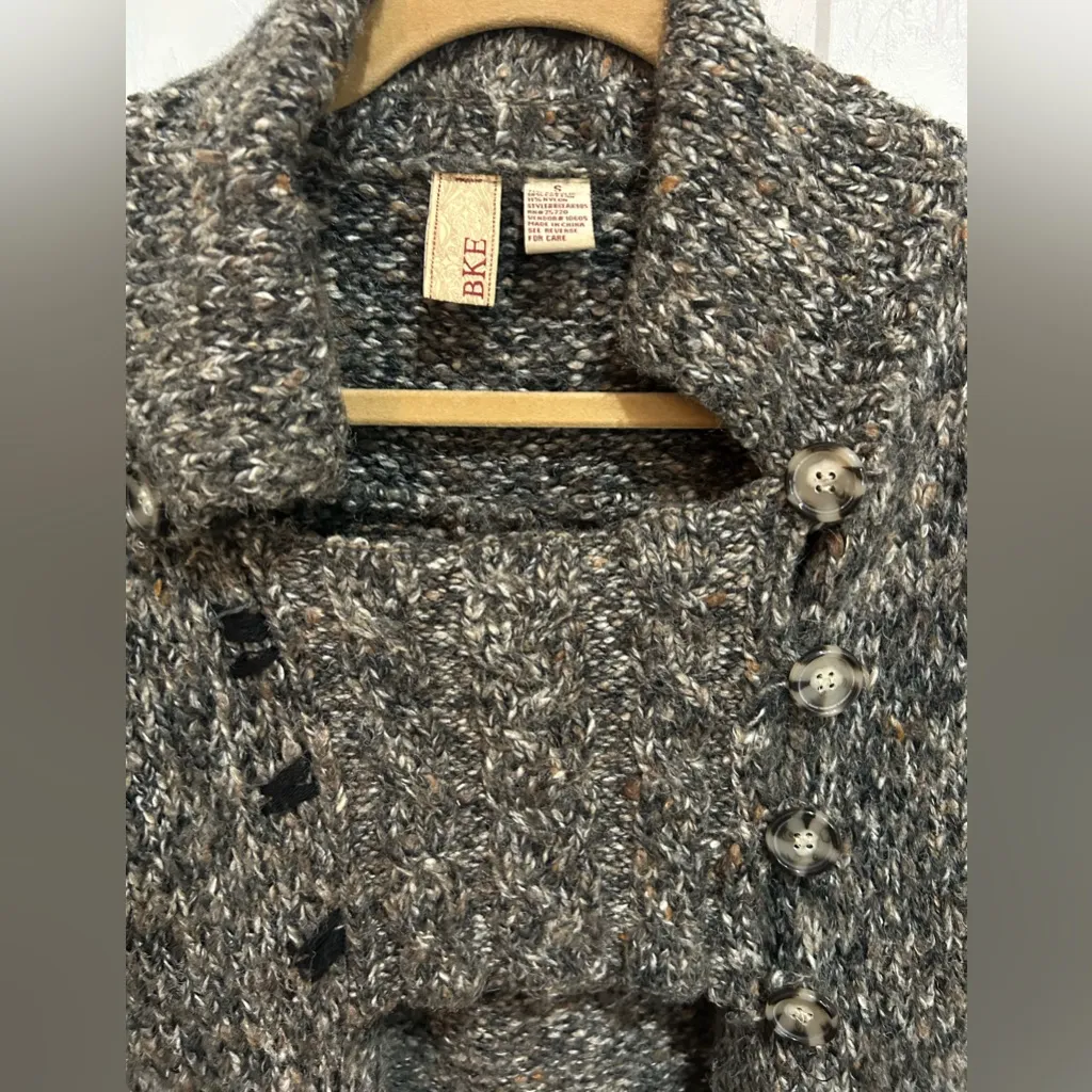BKE Gray Speckled Button Front Collared Open Cardigan Sweater S - Image 3
