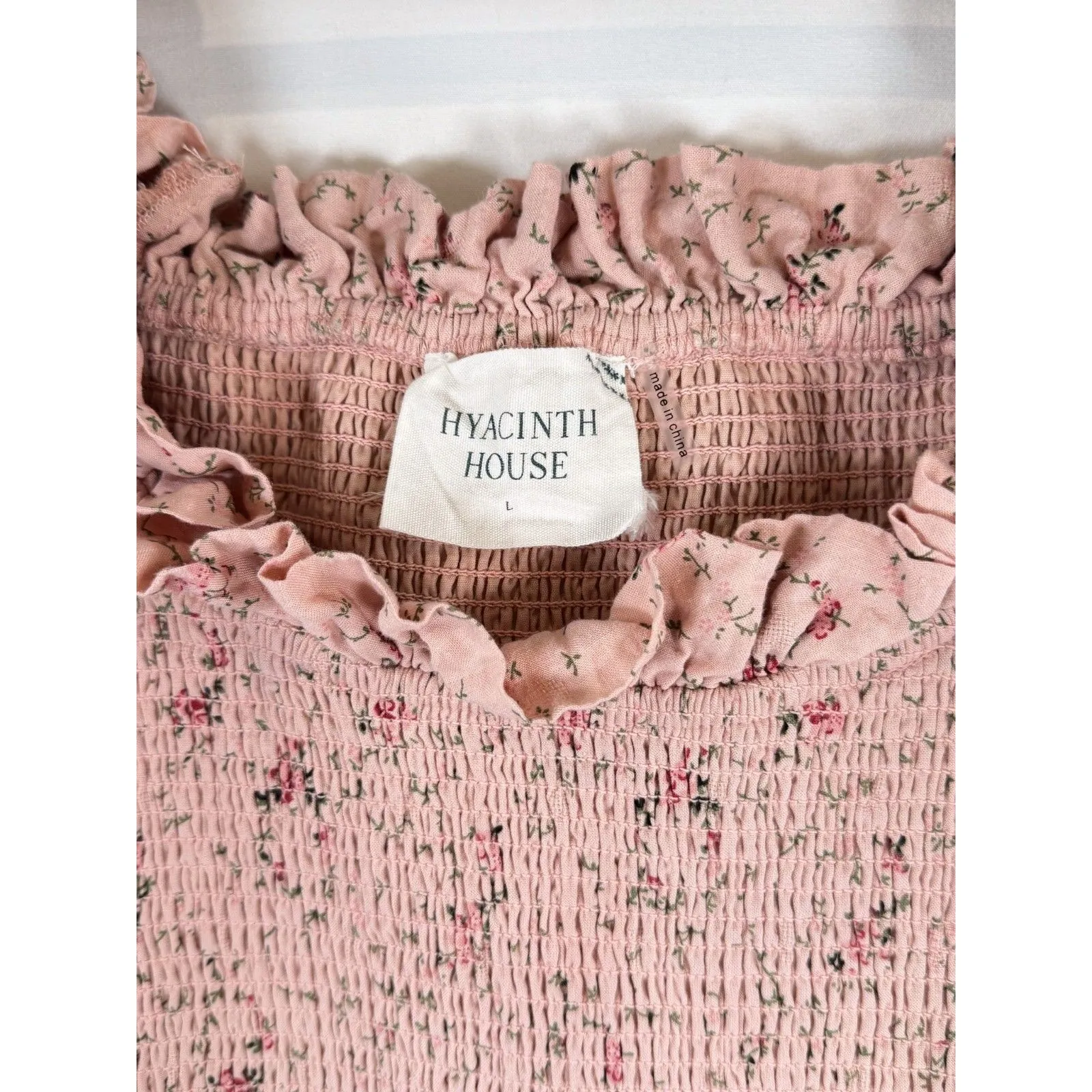 Hyacinth House Womens Dress Beige Mini Floral Smocked Ruffle Puffed A Line Large Pink - Image 3