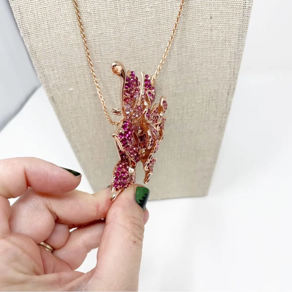JTV Rose Pink Crystal Flower Brooch Pendant Chain Necklace - Image 4