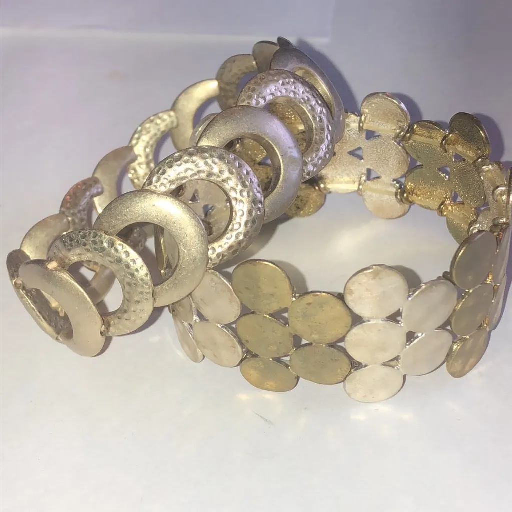 Satin Soft Gold Tone Metal Stretchy Bracelets Set - Image 5