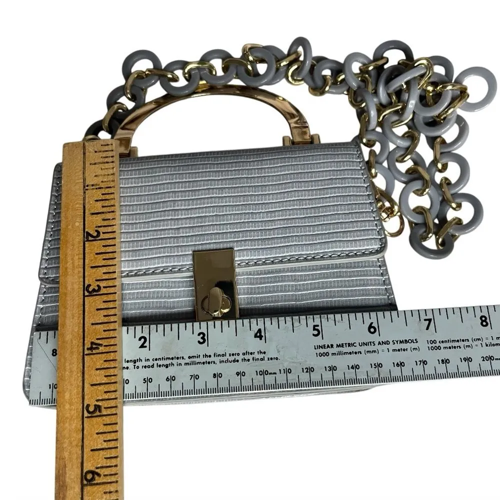 MODA LUXE Grey Handbag Crossbody Metal Handles Removable Chain Strap - Image 6