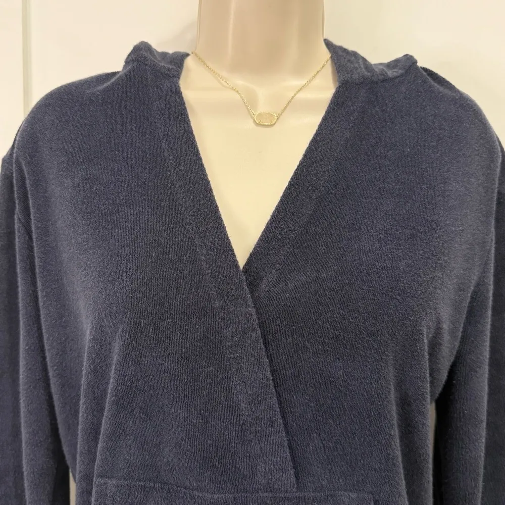 Barefoot Dreams Beach Cozy Terry Hoodie Sweatshirt Crossover Indigo Blue Size XS - Image 6