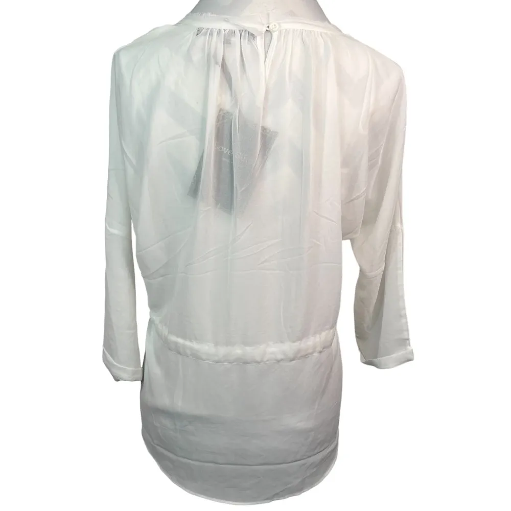 Love Stitch White Sheer Sequin Trim Tunic V Neckline Front Tie NWT S - Image 12