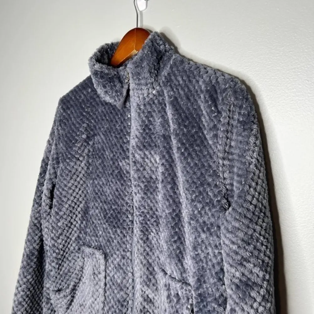 Cuddl duds gray pullover sherpa faux fur zip up front pockets soft size small - Image 3