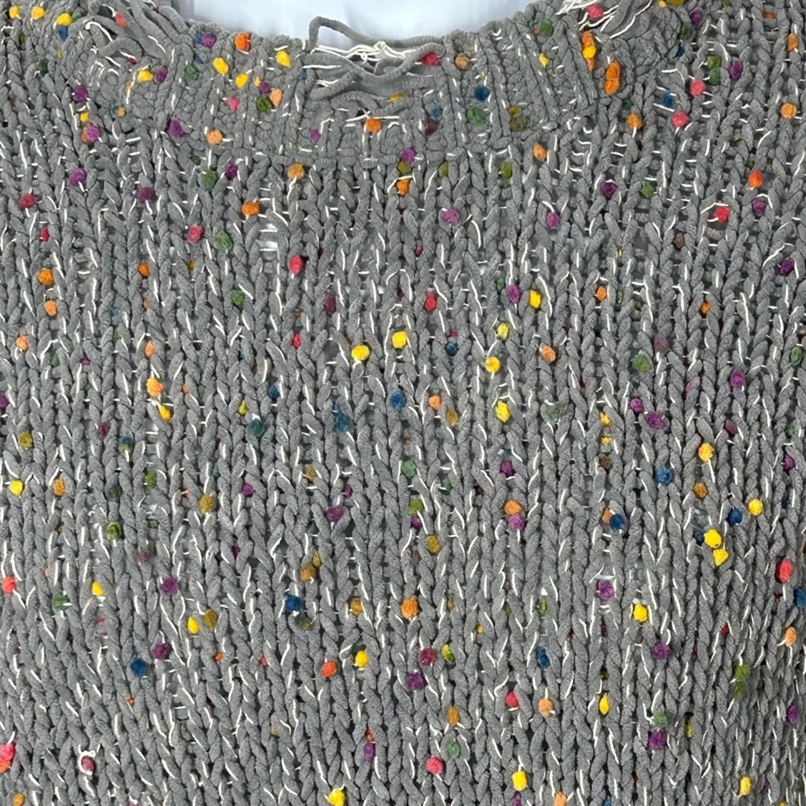 POL Distressed Sweater Small | Gray Ripped Sweater with Rainbow Confetti Detail - Image 15