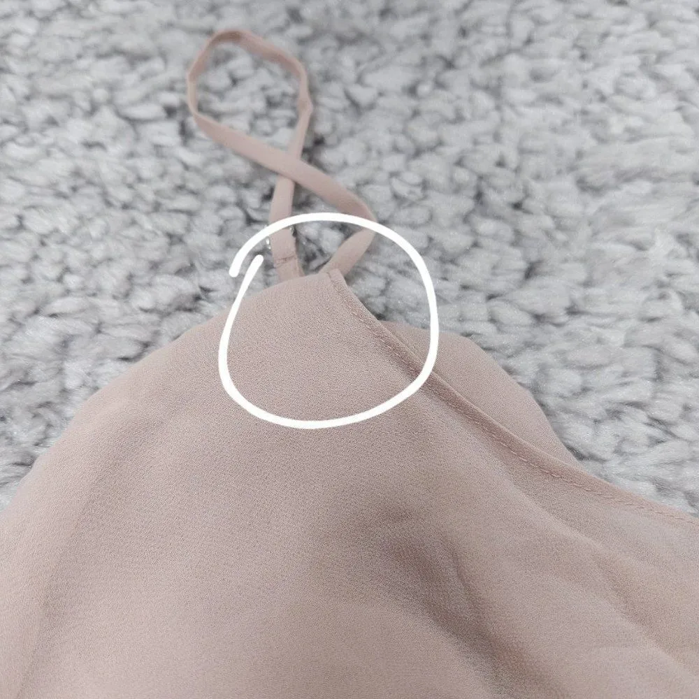 READ Birdy Grey Jane Convertible Chiffon Slit Bridesmaid Dress Beige Taupe Small - Image 12