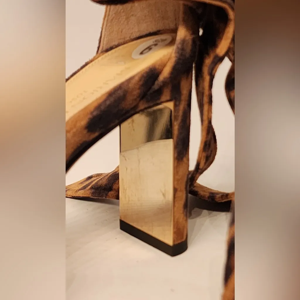 MARION PARKE Bella Leopard Brown & Black Suede Ankle Wrap Sandal Women’s Size 6 - Image 8