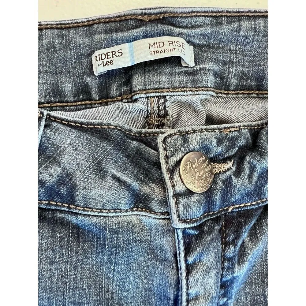 Riders Lee Jeans Womens Sz 10M Blue Midrise Straight Leg‎ Denim Med Wash Momcore - Image 8
