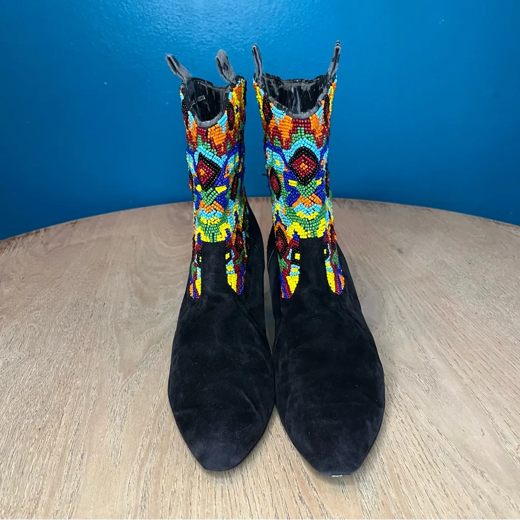 Vintage 70s Beaded Western Boots Beverly Feldman Boho Hippie Women’s Size 8 Black - Image 6