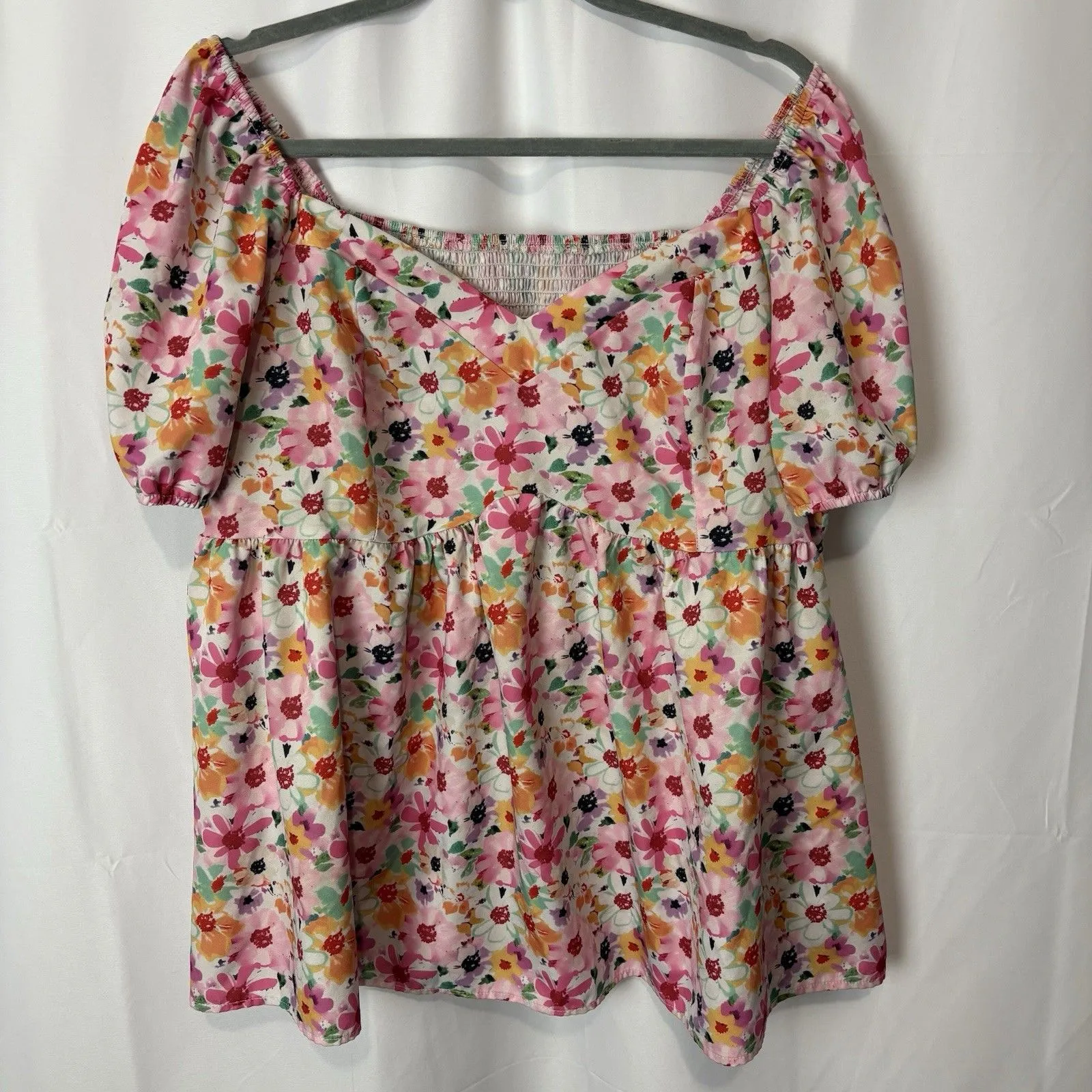 Women's Size 3XL Boho Chic Floral Sweetheart Neck Top Multicolor Pink Milkmaid - Image 4