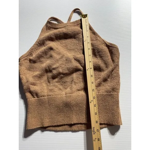 Express Knitted Camel Brown Cropped‎ Tank Top Sleeveless Ribbed Cami L - Image 3