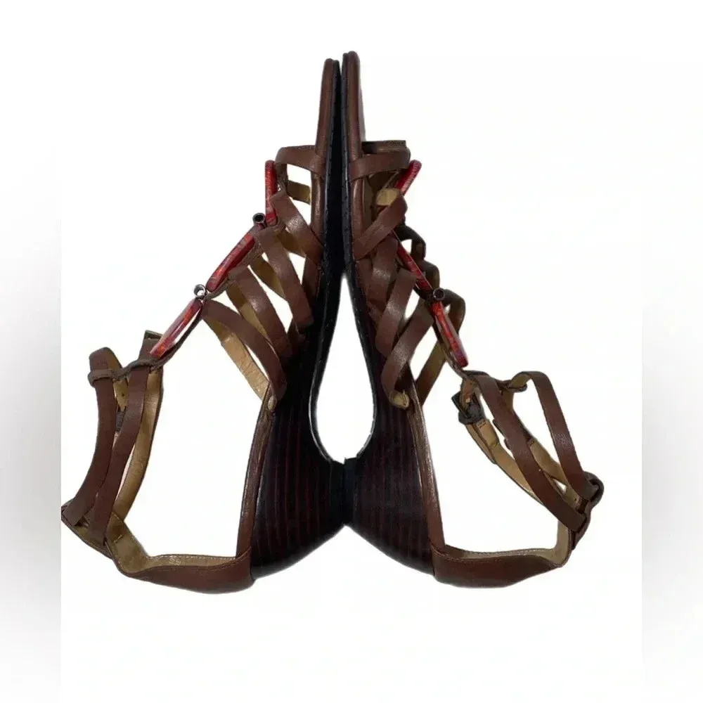 VALLETTA Genuine Leather Boho Wedge Sandals Summer Shoes Womens 6.5 - Image 9