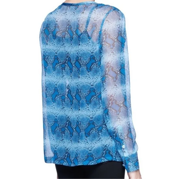 Equipment  100% Silk Blue Python Print Sheer‎ Blouse Size Small - Image 2
