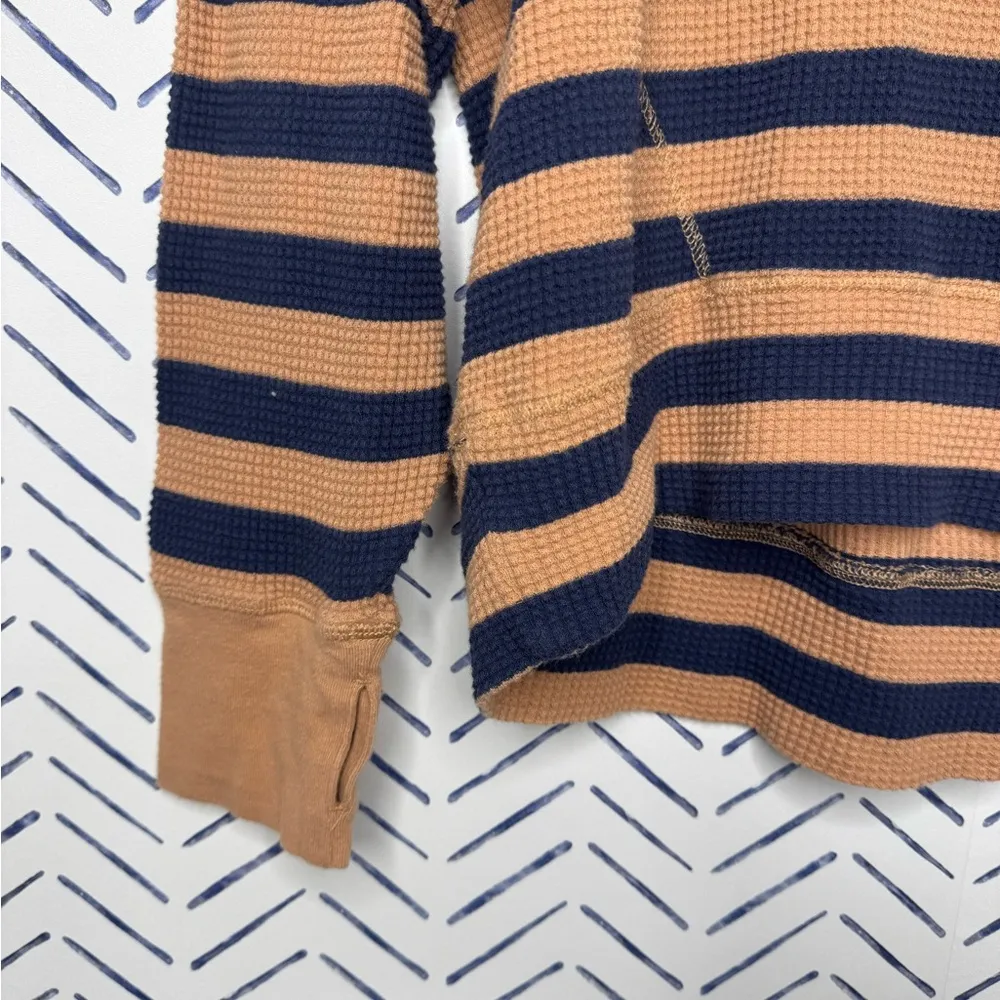 Aerie Offline Oversized Waffle Shirt Striped blue tan Medium - Image 5