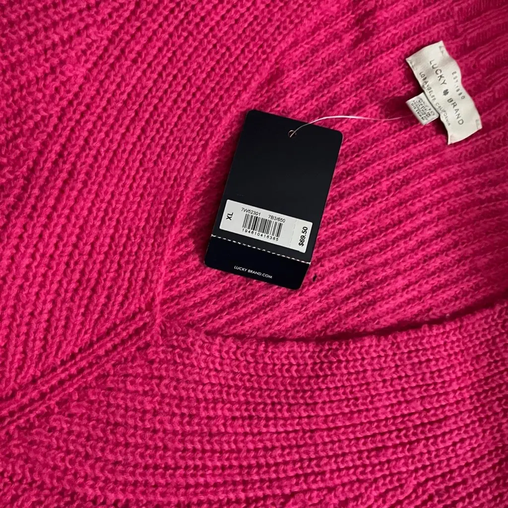 Lucky Brand fuchsia pink Women’s XL oversized knit long sleeve sweater NWT - Image 3