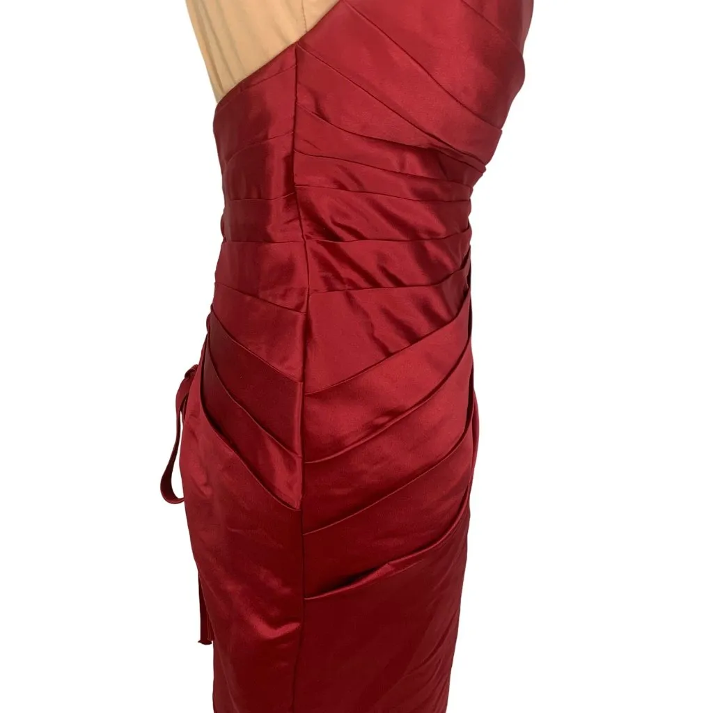 Glam Strapless Red Satin Pleated Cocktail Dress Corset Back M Hoco Bridesmaid Size M - Image 4
