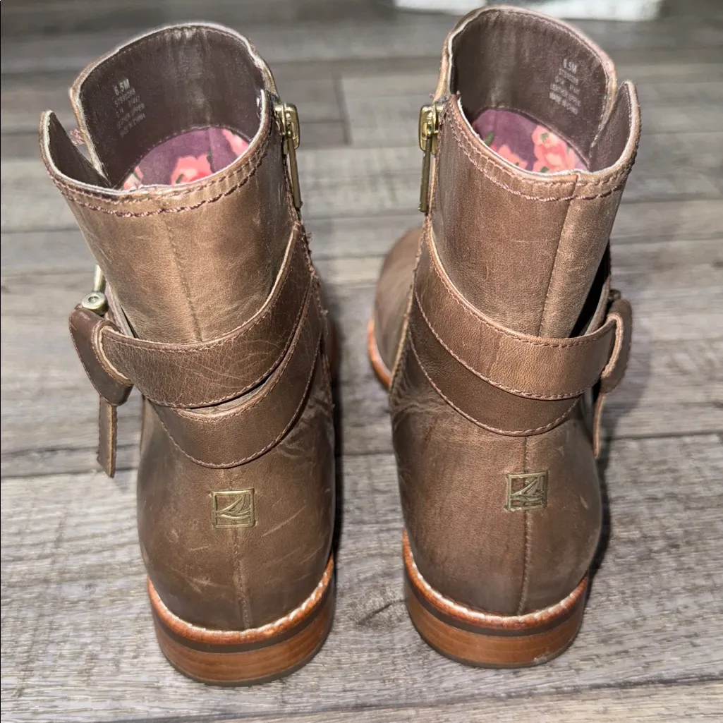 Sperry Top-Slider Brown Leather Ankle Height Low Heel Boots - Image 4