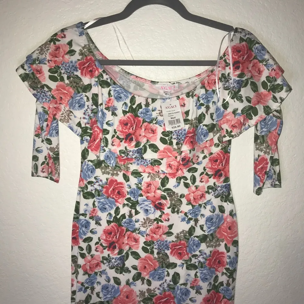 A’Gaci Dress Floral Ruffled Minidress Sz M NWT 90s Look Formfitting Off Shoulder - Image 5