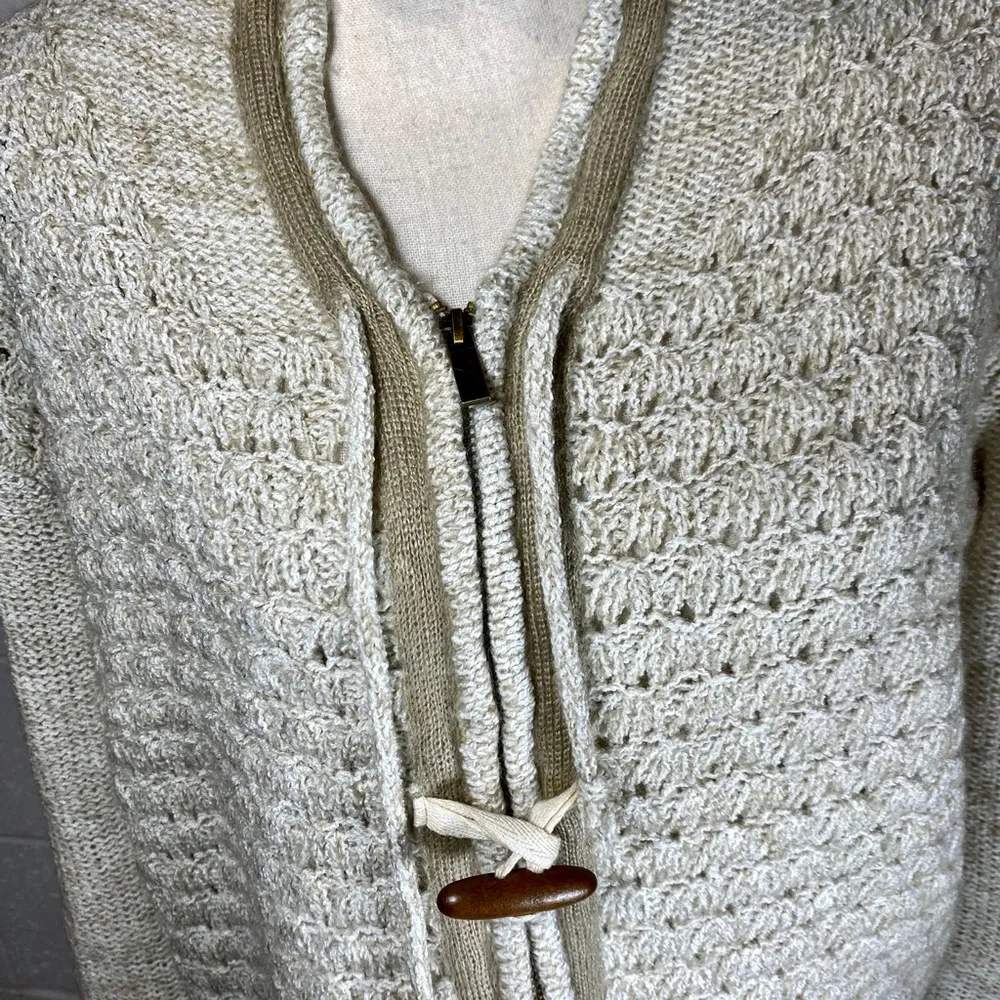 Love Stitch Oatmeal Beige Chunky Hoodie Zip Up & Toggle Knit Closure Cardigan - Image 5