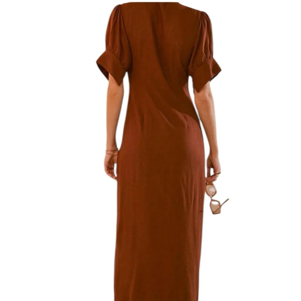 Free People - NWT Vintage Summer Button Down Boho Midi Dress Brown Sz XS - Image 2